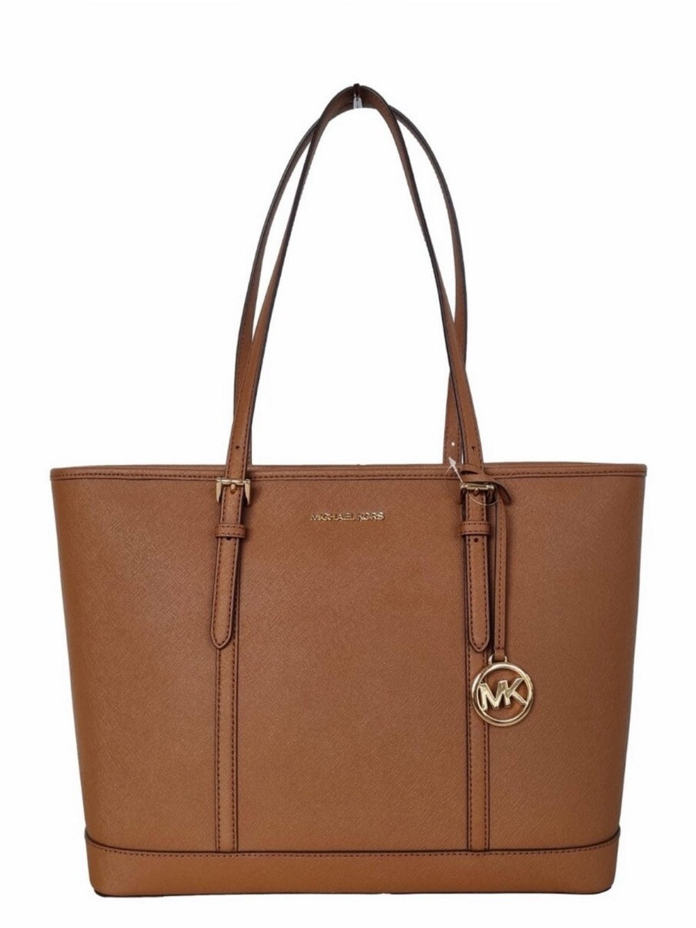 Michael Kors Jet Set Travel Saffiano Leather Top Zip Tote Luggage Brown